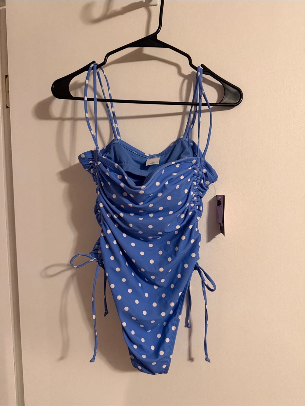 NEW with tags periwinkle Blue Polka Dot Ruched One-Piece Swimsuit size large